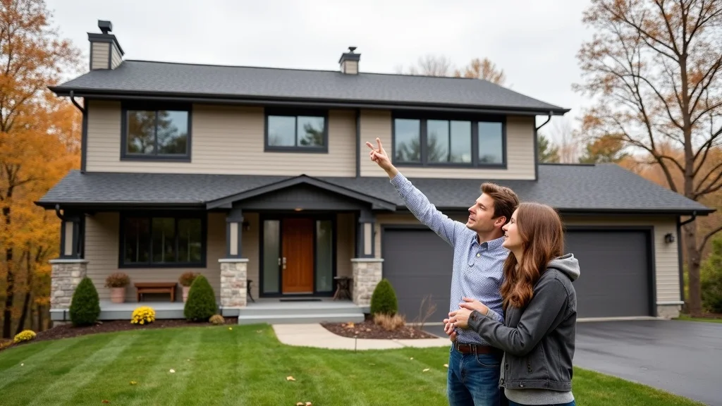 Modern Bath Pennsylvania home exterior with new roof, siding, and gutter system, autumn trees, clean and crisp look, roofing bath pennsylvania