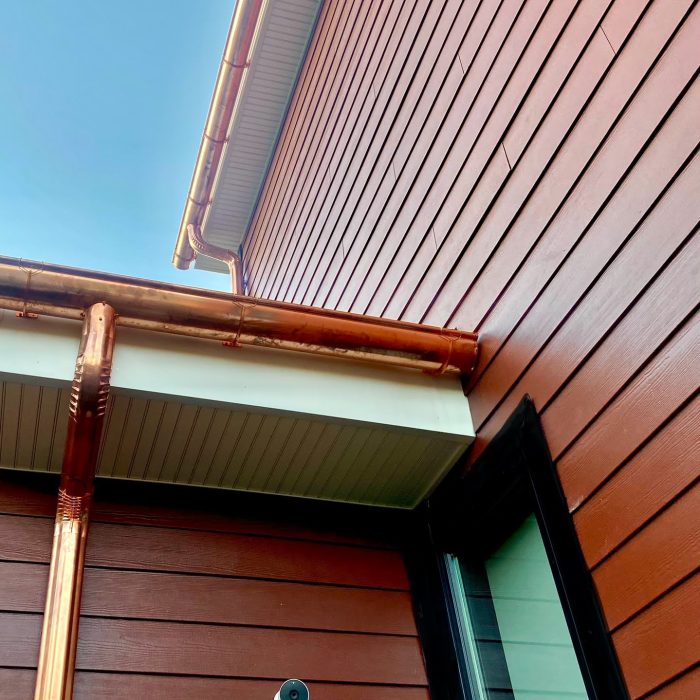 Copper Gutter and Hardie Siding